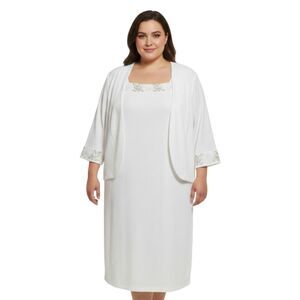 Maya Brooke White Sequin Dress with Jacket 20W